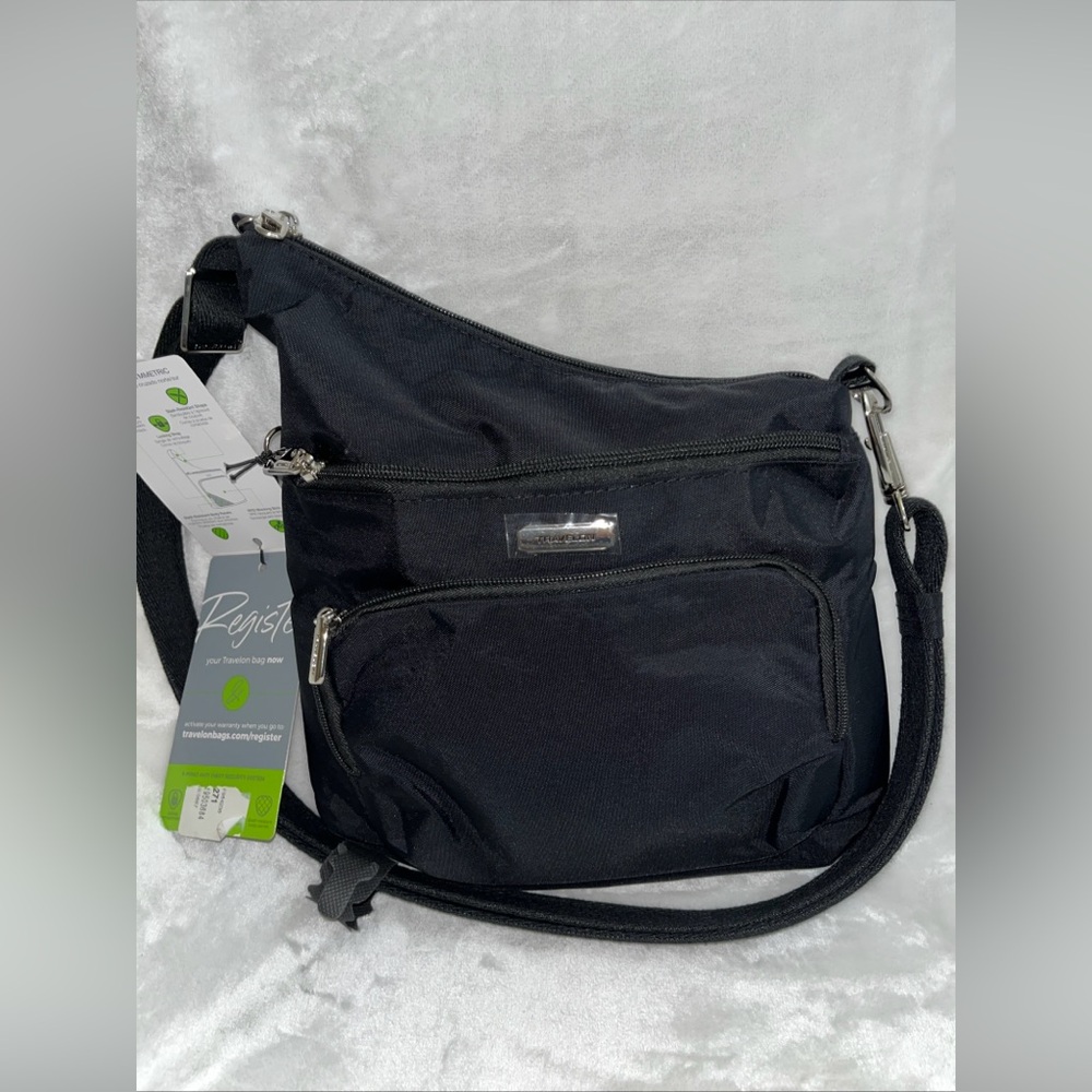 Travelon Anti-Theft Essentials North/South Asymmetric Crossbody Purse Black - Picture 7 of 13